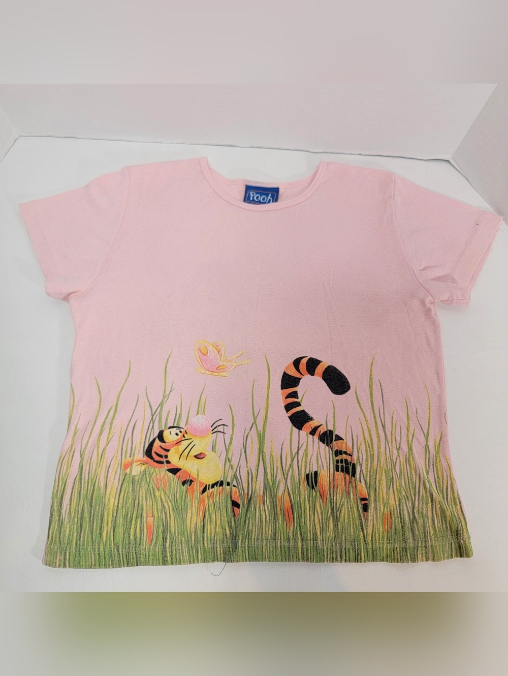 Disney Pooh Pink Tigger Tee with Grass and Butterfly Print